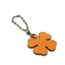 HERMES Lucky 4 Clover Four-leaf Motif Bag Charm Keychain Leather Green Orange Silver SV925