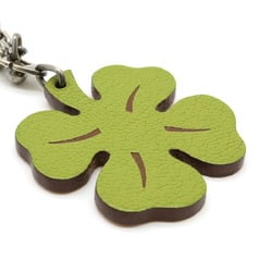 HERMES Lucky 4 Clover Four-leaf Motif Bag Charm Keychain Leather Green Orange Silver SV925