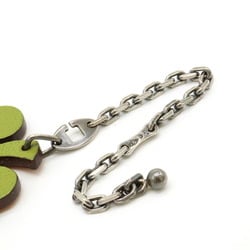 HERMES Lucky 4 Clover Four-leaf Motif Bag Charm Keychain Leather Green Orange Silver SV925