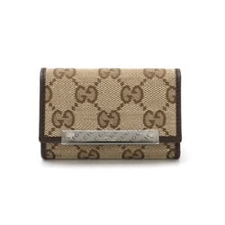 GUCCI GG Canvas Plate 6 Key Case Leather Khaki Beige Brown Dark 127048