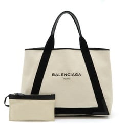 BALENCIAGA Navy Cabas M Tote Bag Shoulder Canvas Leather Natural Black 339936