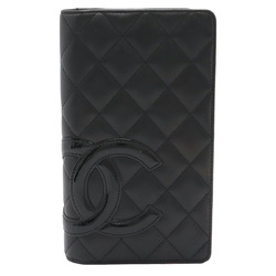 CHANEL Cambon Line Coco Mark Bi-fold Long Wallet Soft Calf Leather Enamel Black A26717