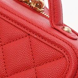 CHANEL CC Filigree Small Vanity Chain Shoulder Bag Red A93343 Women's Caviar Skin Handbag