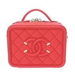 CHANEL CC Filigree Small Vanity Chain Shoulder Bag Red A93343 Women's Caviar Skin Handbag