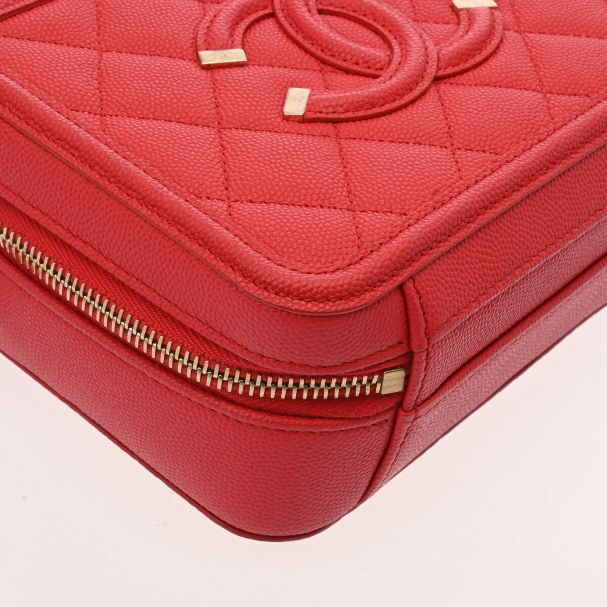 CHANEL CC Filigree Small Vanity Chain Shoulder Bag Red A93343 Women's Caviar Skin Handbag