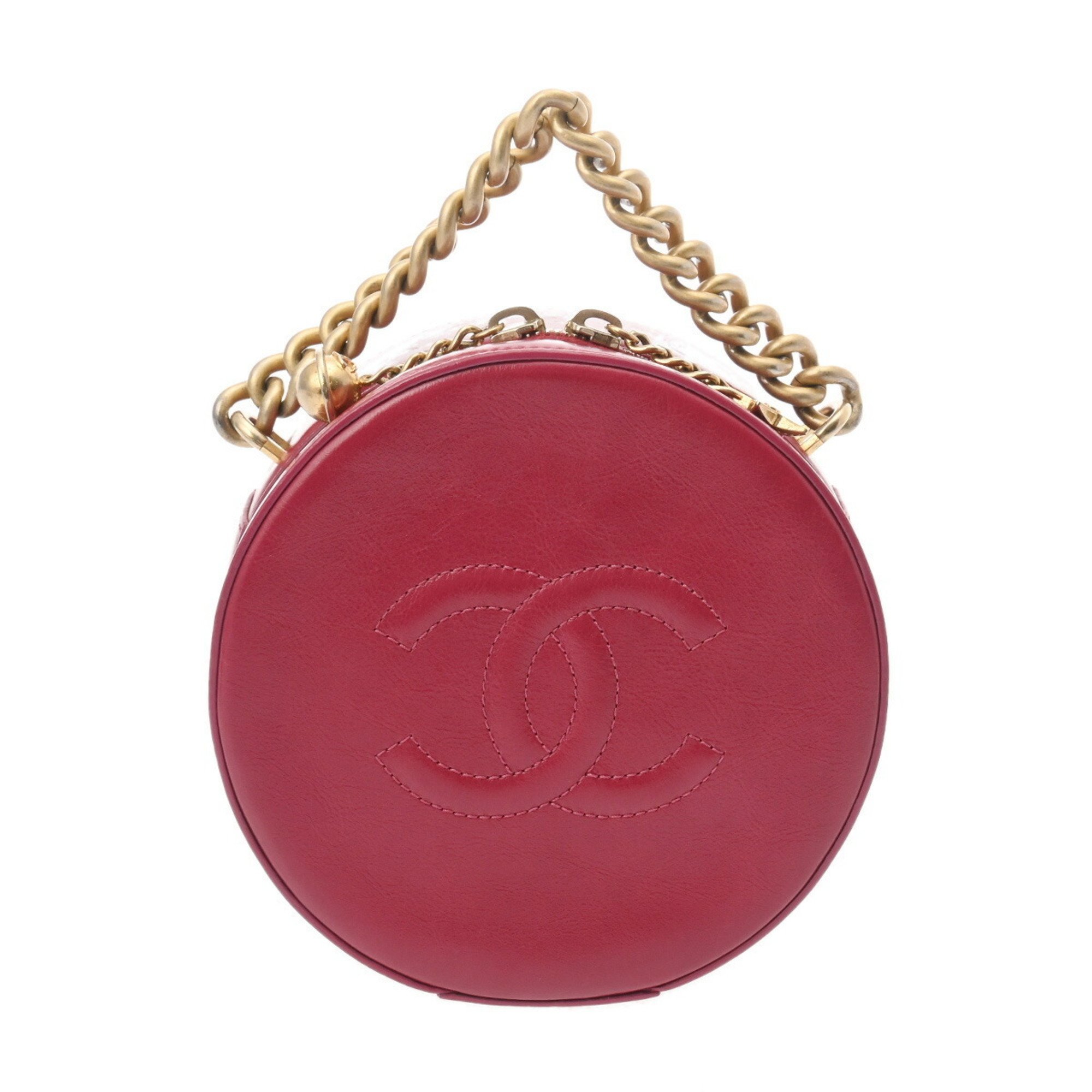 CHANEL Round Chain Shoulder Bordeaux Women's Leather Bag