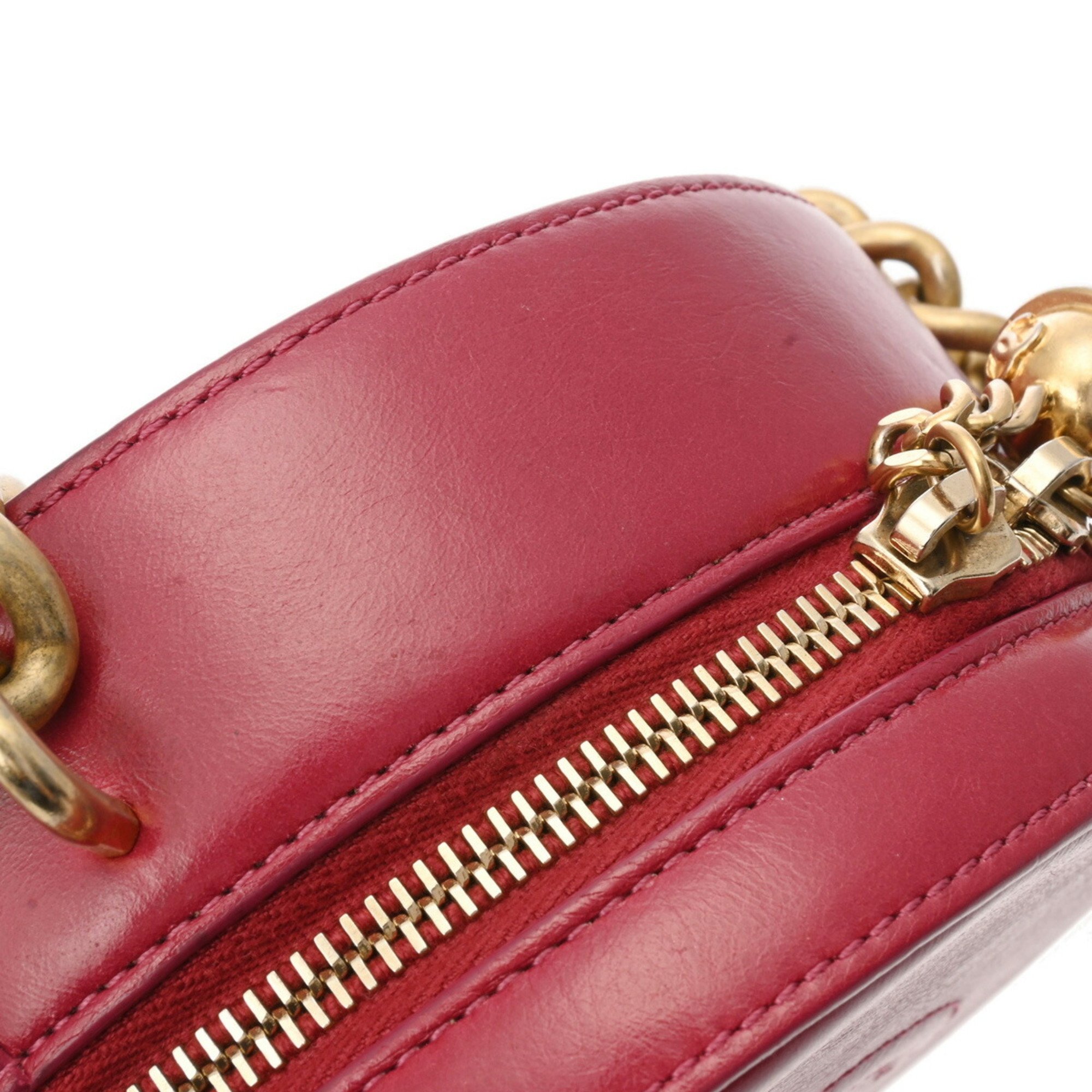 CHANEL Round Chain Shoulder Bordeaux Women's Leather Bag