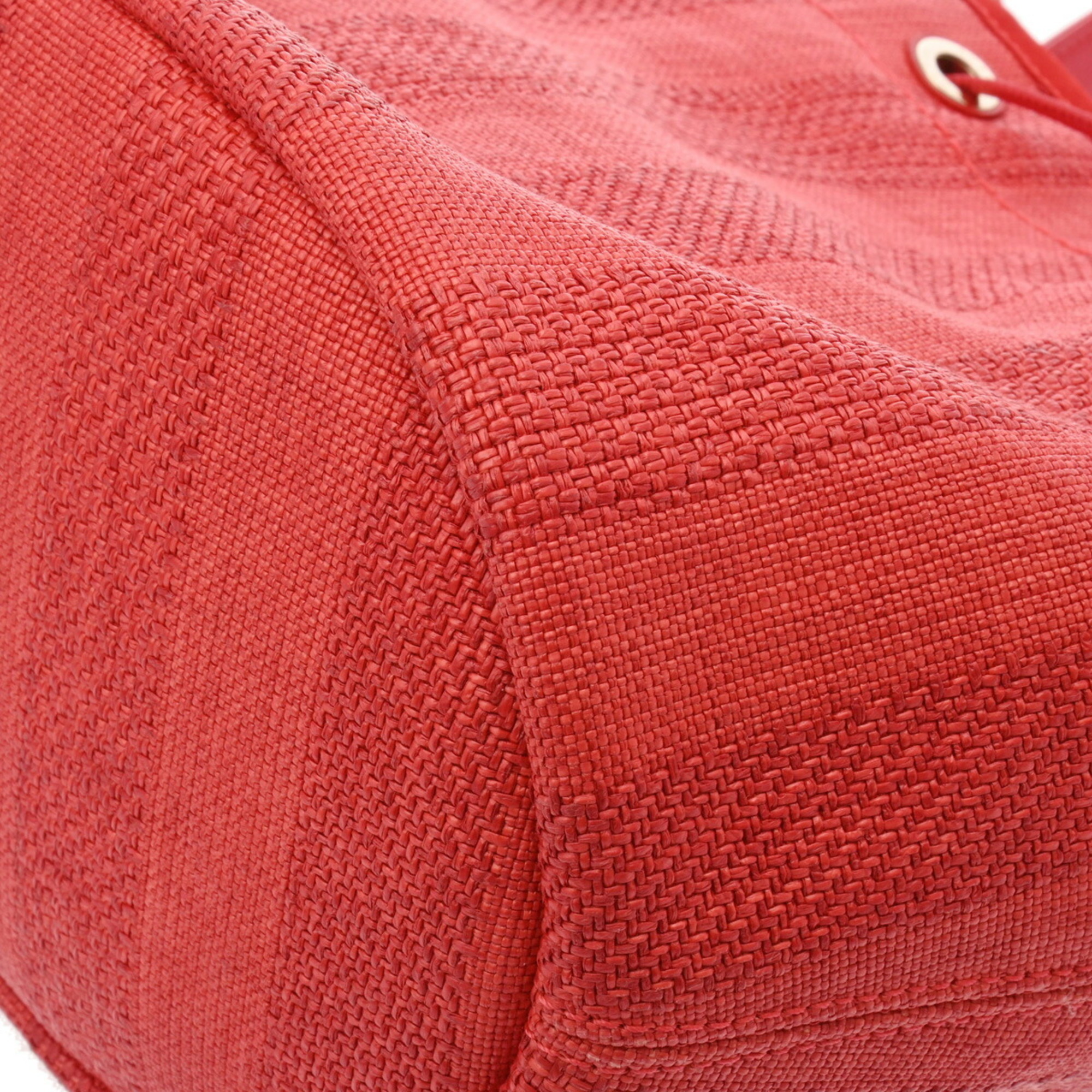 CHANEL Deauville Shoulder Bag Red A57536 Women's Straw