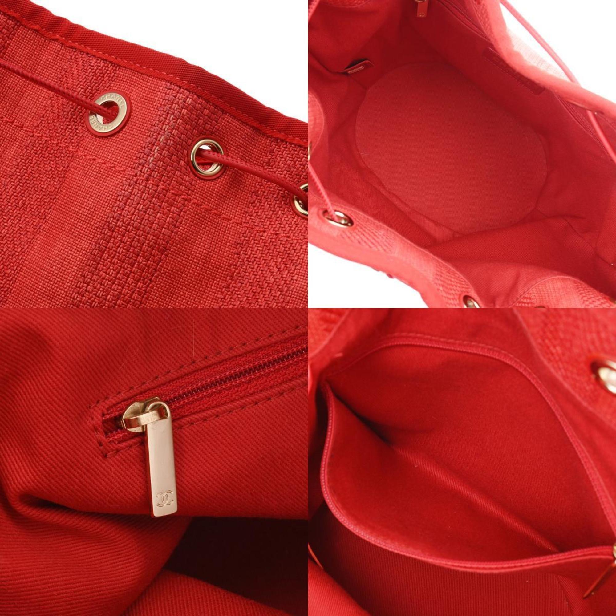 CHANEL Deauville Shoulder Bag Red A57536 Women's Straw