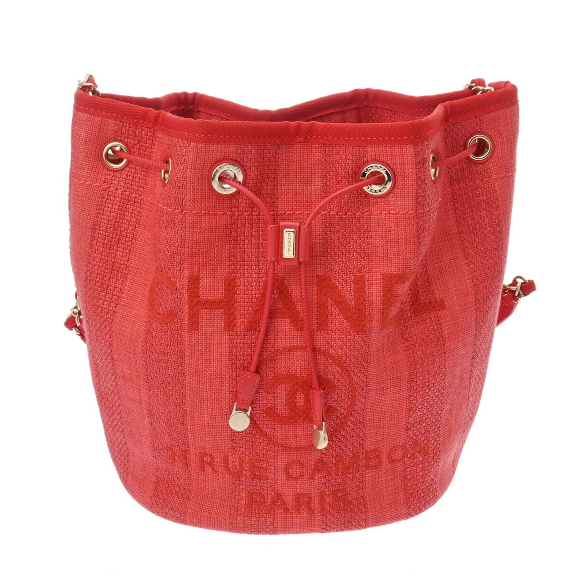 CHANEL Deauville Shoulder Bag Red A57536 Women's Straw