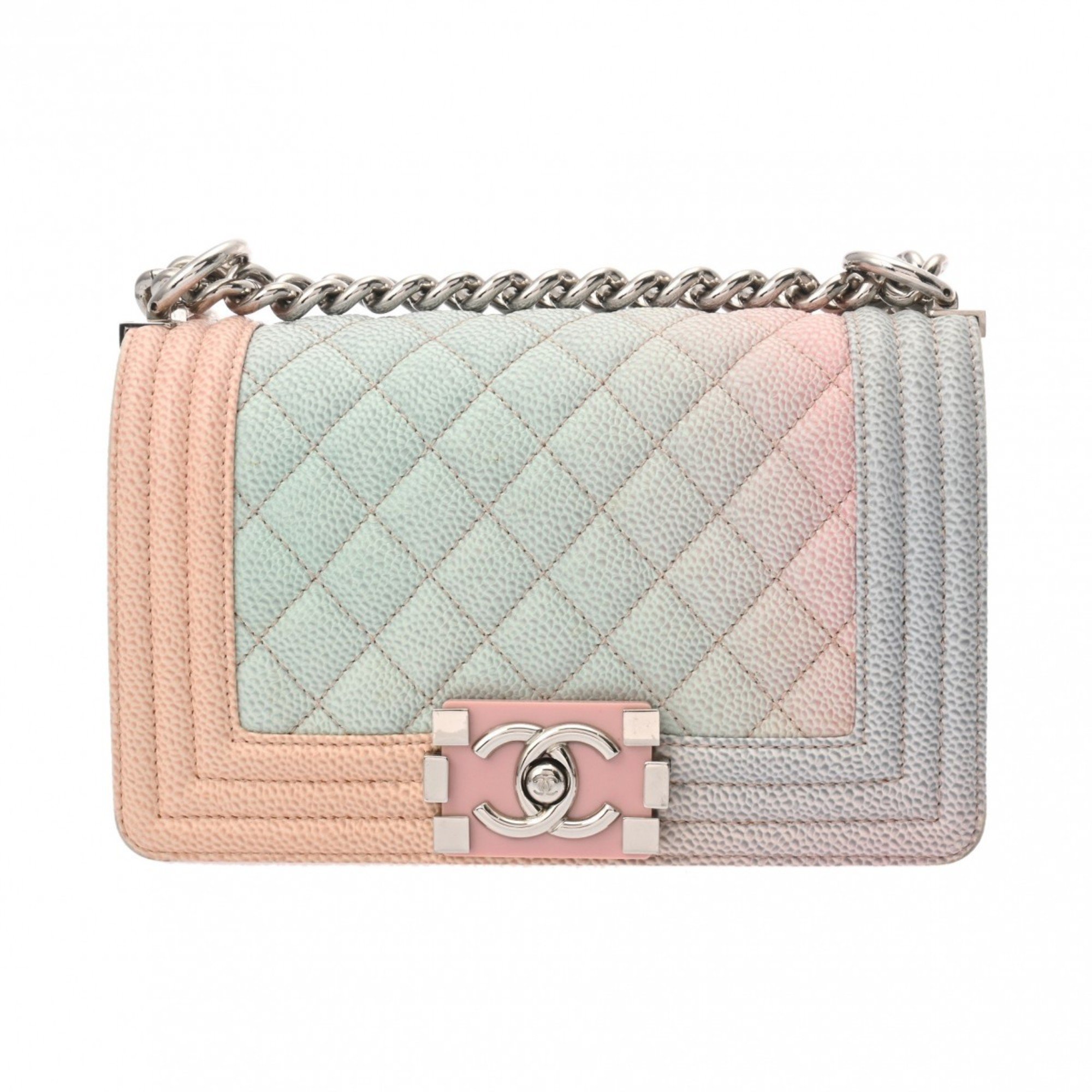 CHANEL Boy Chanel Chain Shoulder Bag 20cm Rainbow Pink Lacquer Hardware A67085 Women's Caviar Skin