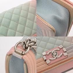 CHANEL Boy Chanel Chain Shoulder Bag 20cm Rainbow Pink Lacquer Hardware A67085 Women's Caviar Skin