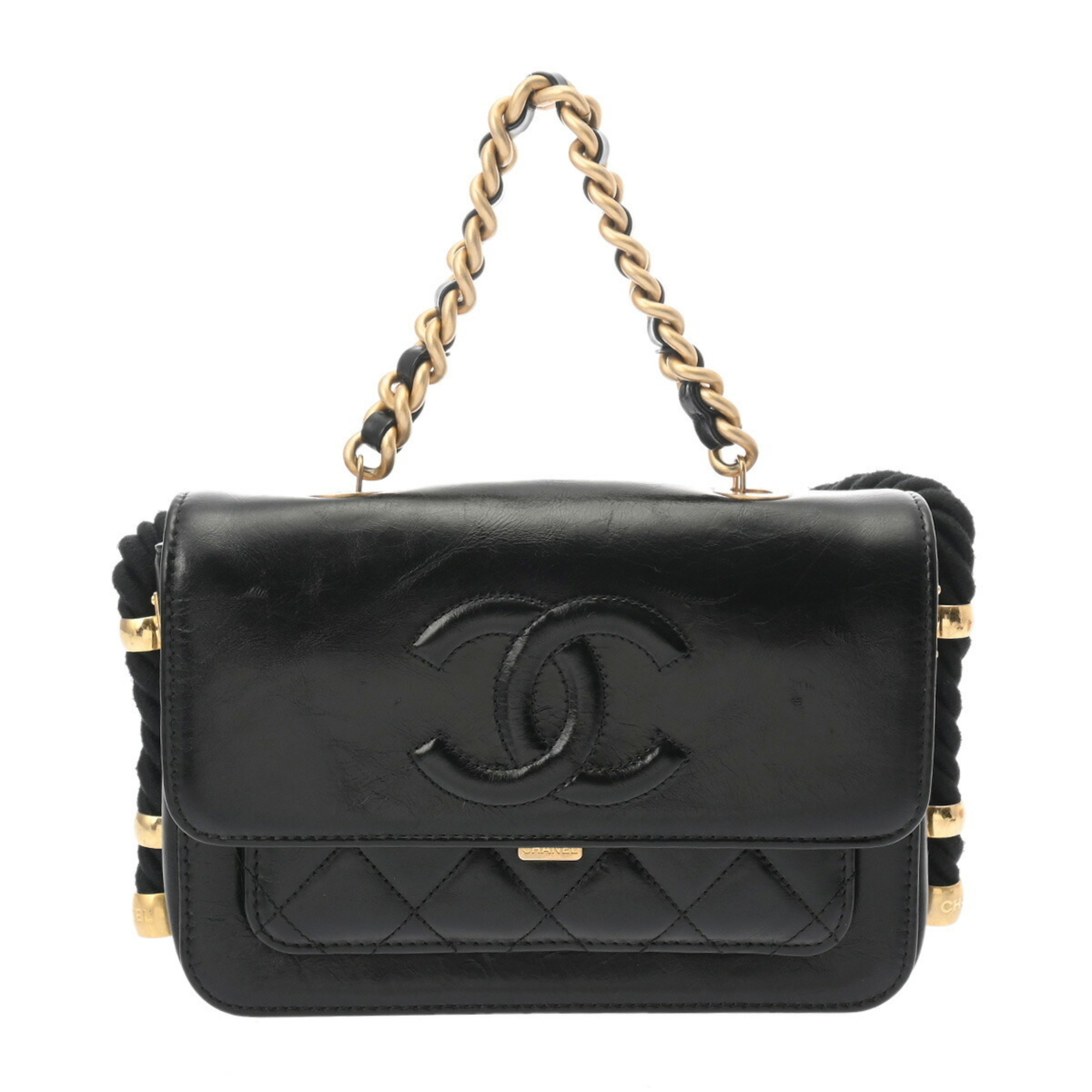 CHANEL En Vogue Rope Black AS0074 Women's Leather Shoulder Bag