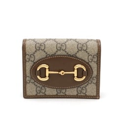 GUCCI Horsebit 1955 GG Supreme Card Case Wallet Bi-fold Beige Brown 621887