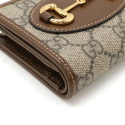 GUCCI Horsebit 1955 GG Supreme Card Case Wallet Bi-fold Beige Brown 621887