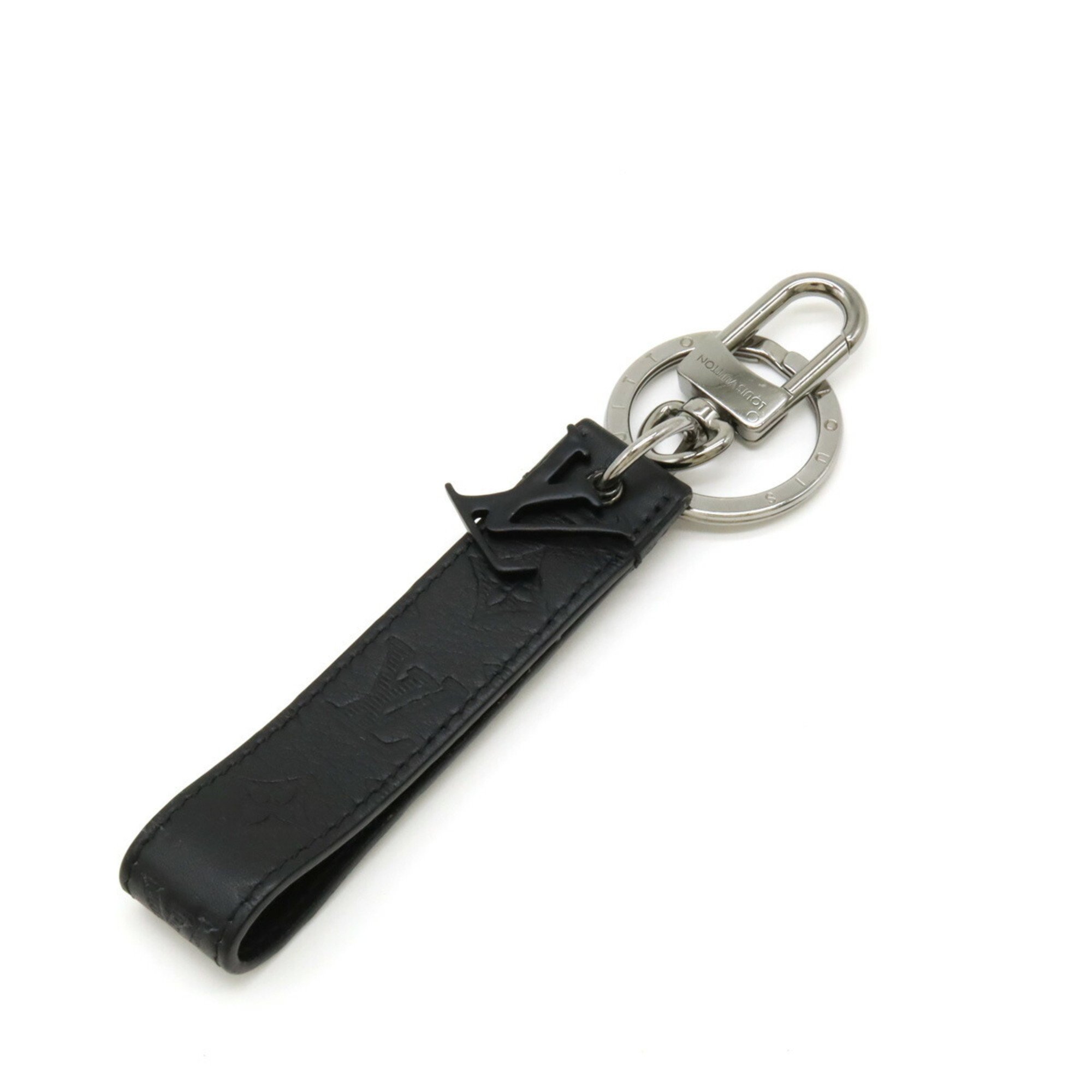 LOUIS VUITTON Louis Vuitton Monogram Shadow Porte Cle Dragonne Key Holder Ring Bag Charm Leather Black M68675