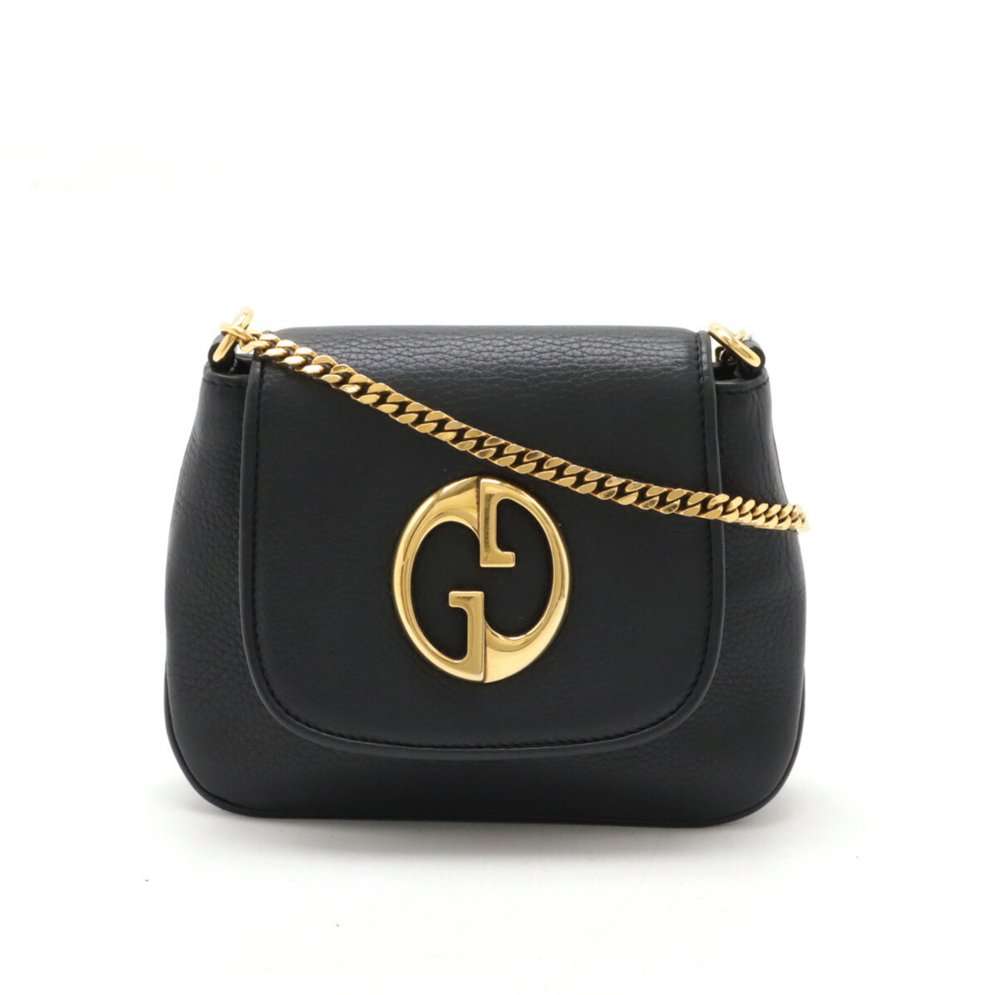 GUCCI Double G Detail Chain Bag Shoulder Pochette Leather Black 251821