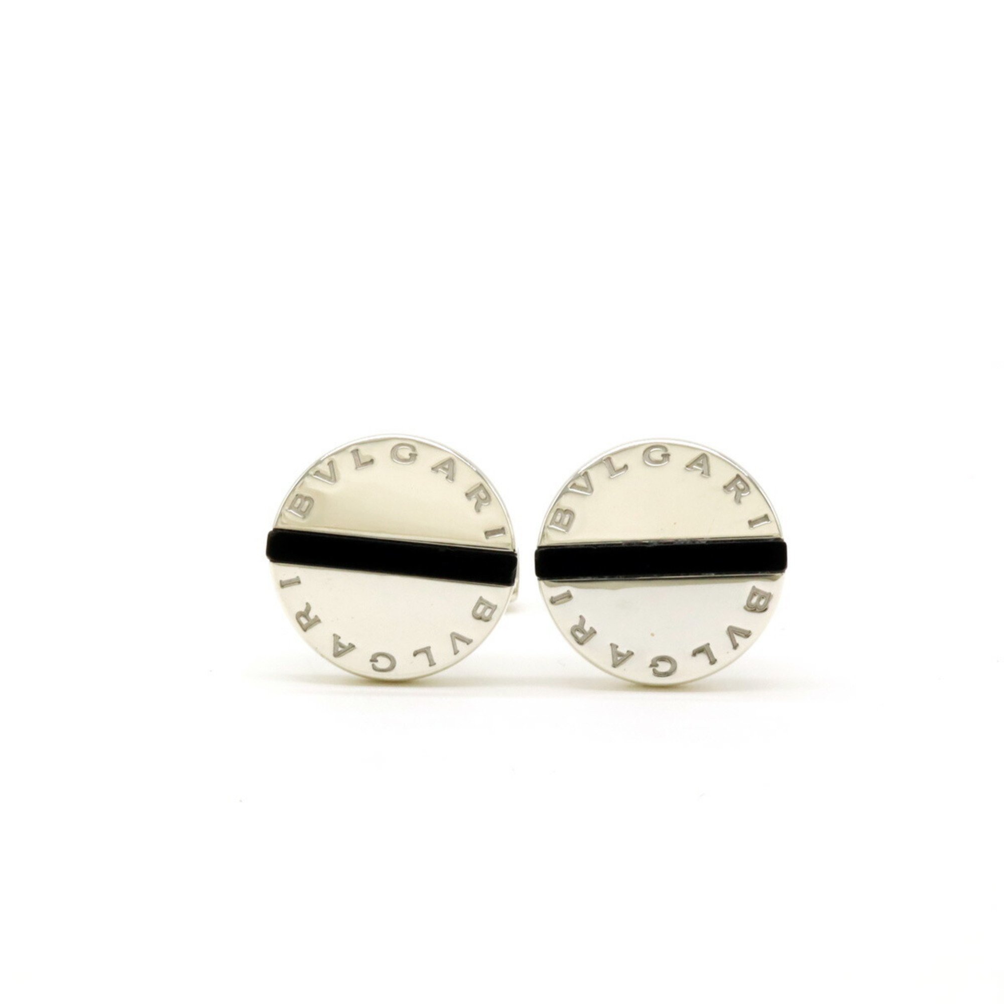 BVLGARI Bulgari Round Onyx Cufflinks SV925 Silver