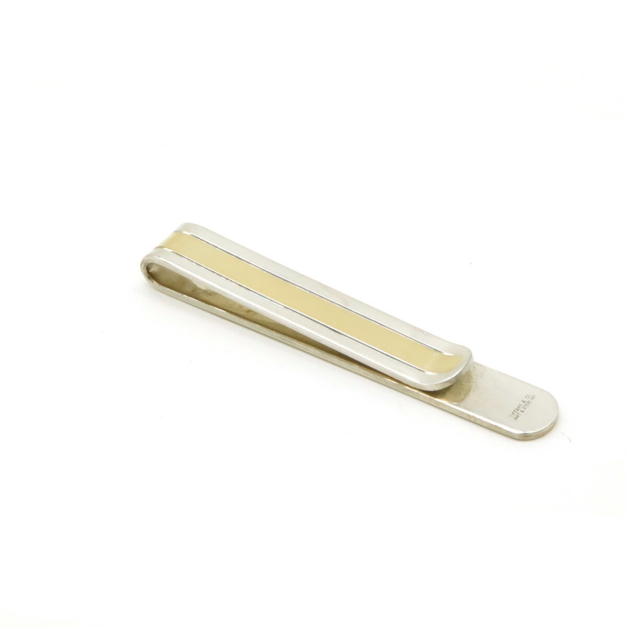 TIFFANY&Co. Tiffany Tie Clip, Bar, Money Line Design, Combi, 18KT Sterling Silver