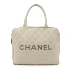 CHANEL Chanel Sport Line Matelasse Handbag Boston Bag Canvas Leather Ivory White Gray