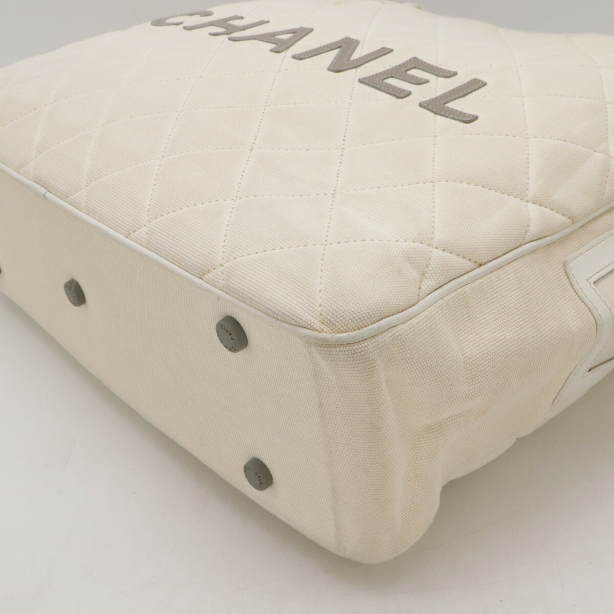 CHANEL Chanel Sport Line Matelasse Handbag Boston Bag Canvas Leather Ivory White Gray