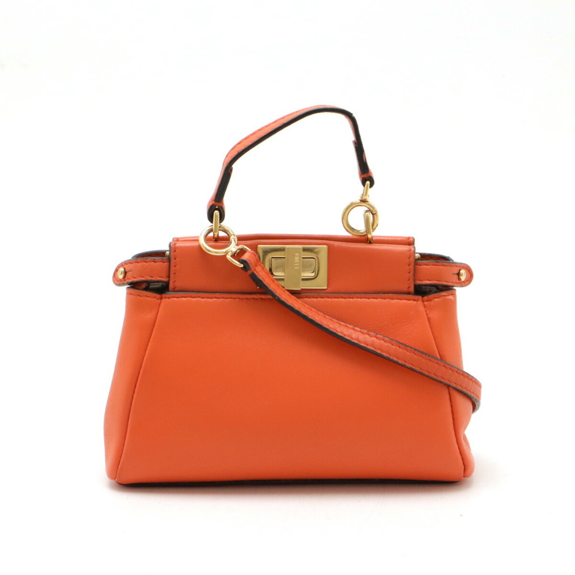 FENDI Micro Peekaboo Bag Handbag Shoulder Leather Orange 8M0355