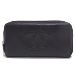 CHANEL Coco Mark Round Long Wallet Caviar Skin Leather Dark Purple A50071