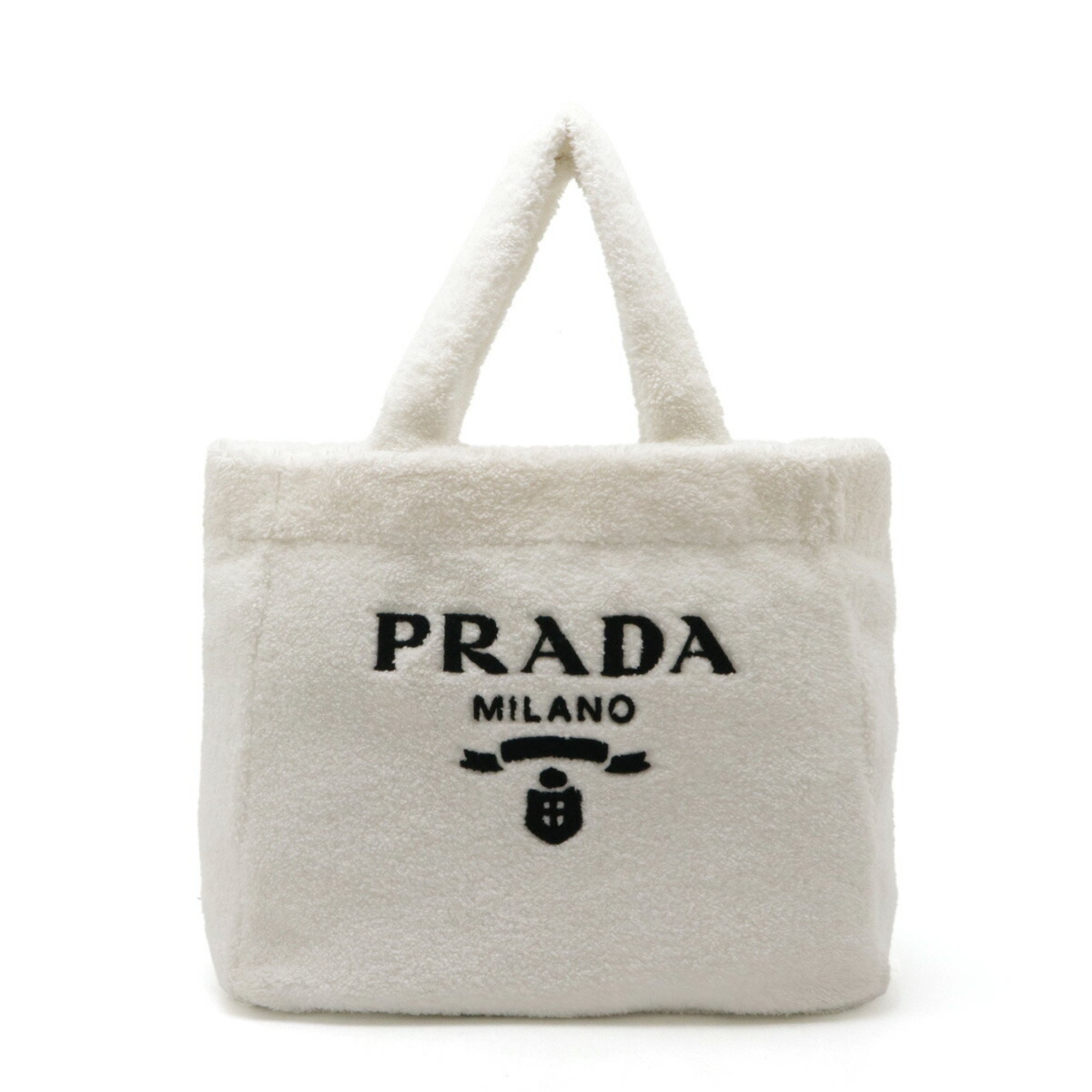 PRADA Terry Tote Bag, Large Tote, Shoulder Fabric, BIANCO, White, NERO, Black, 1BG130