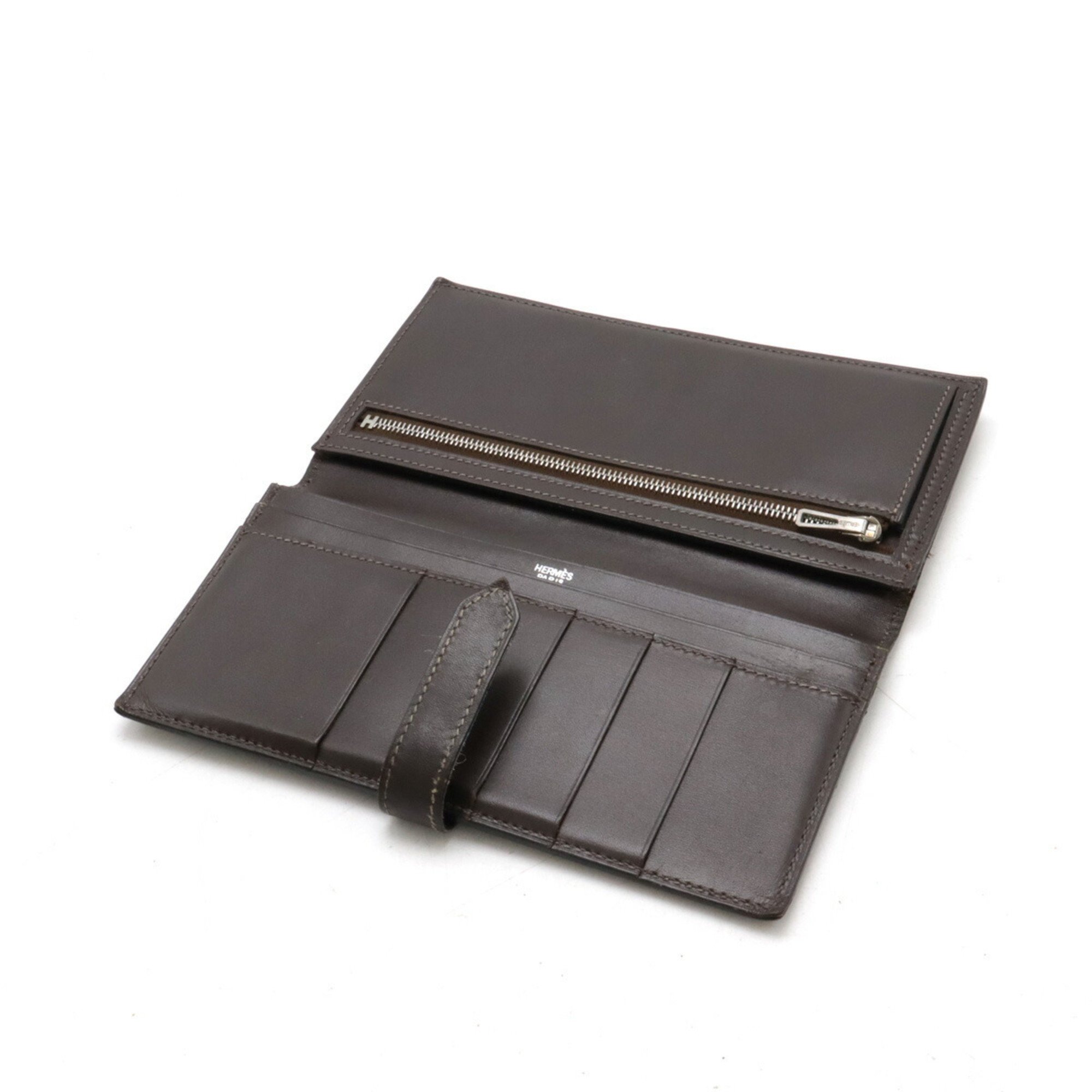 HERMES Bearn Classic Bi-fold Long Wallet Leather Dark Brown □I Engraved