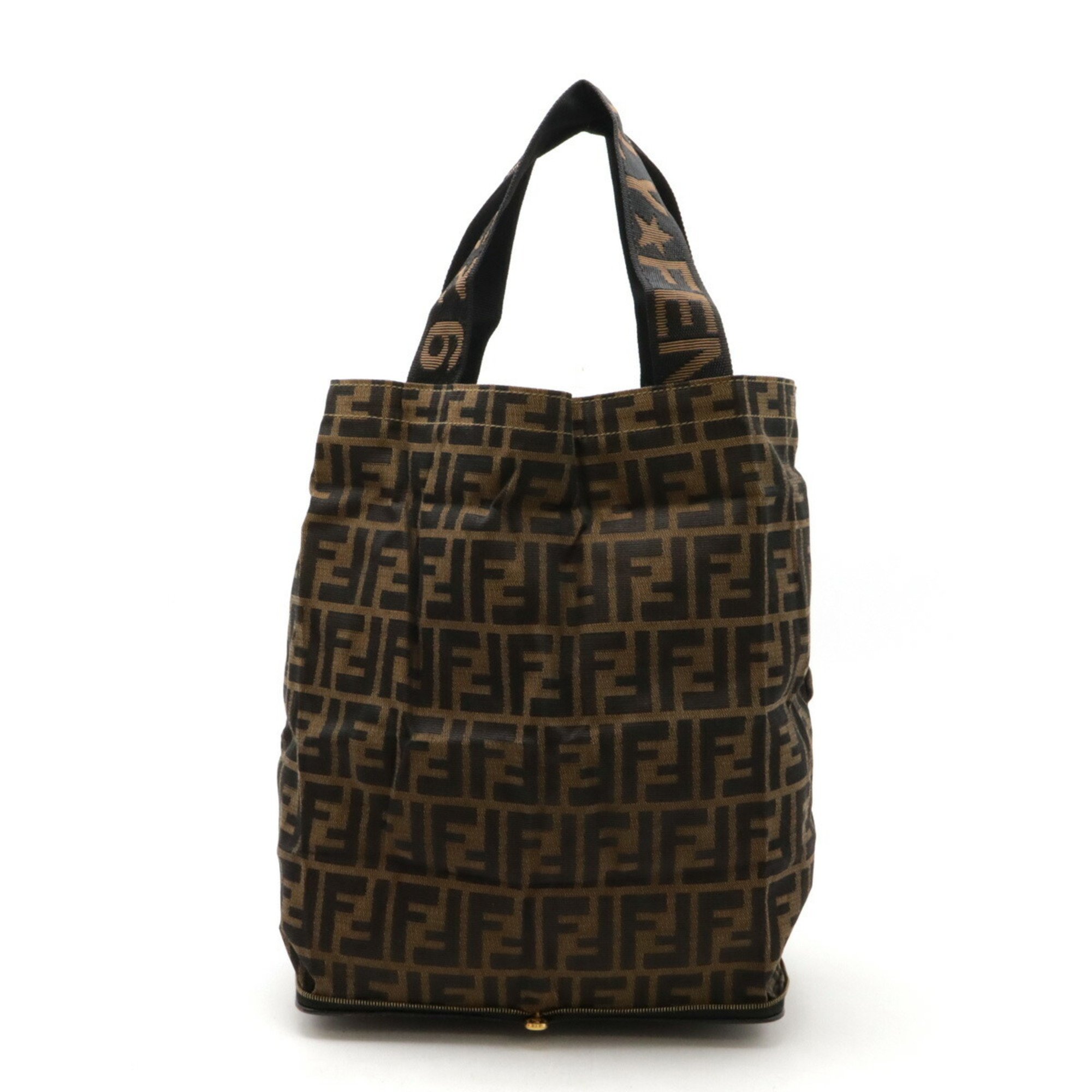 FENDI Zucca pattern tote bag, eco foldable, nylon canvas, leather, khaki brown, dark brown