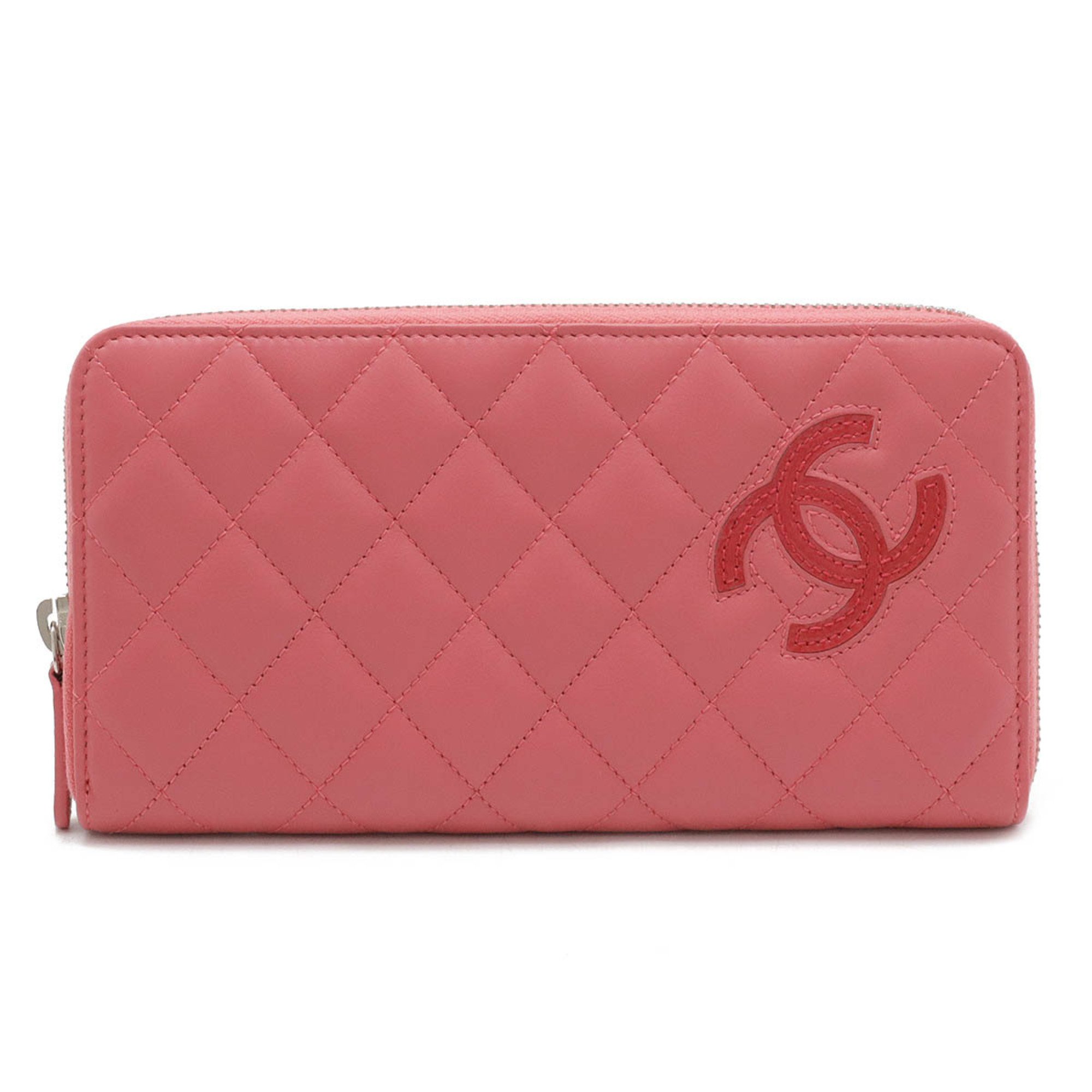 CHANEL Simply CC Coco Mark Round Long Wallet Leather Enamel Pink A80213