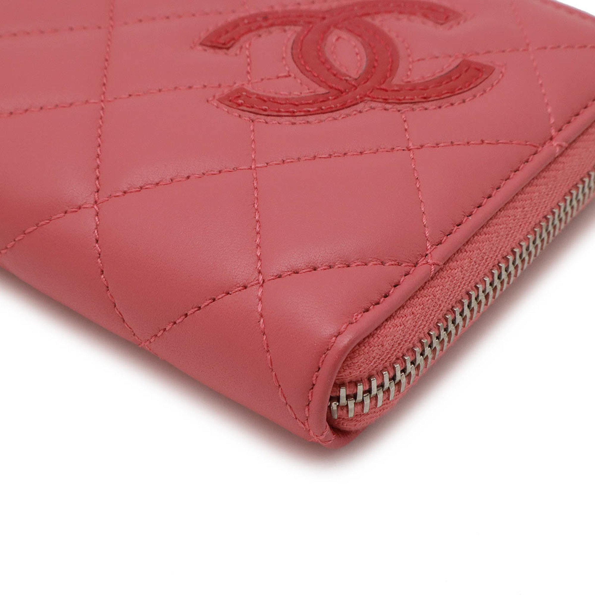 CHANEL Simply CC Coco Mark Round Long Wallet Leather Enamel Pink A80213