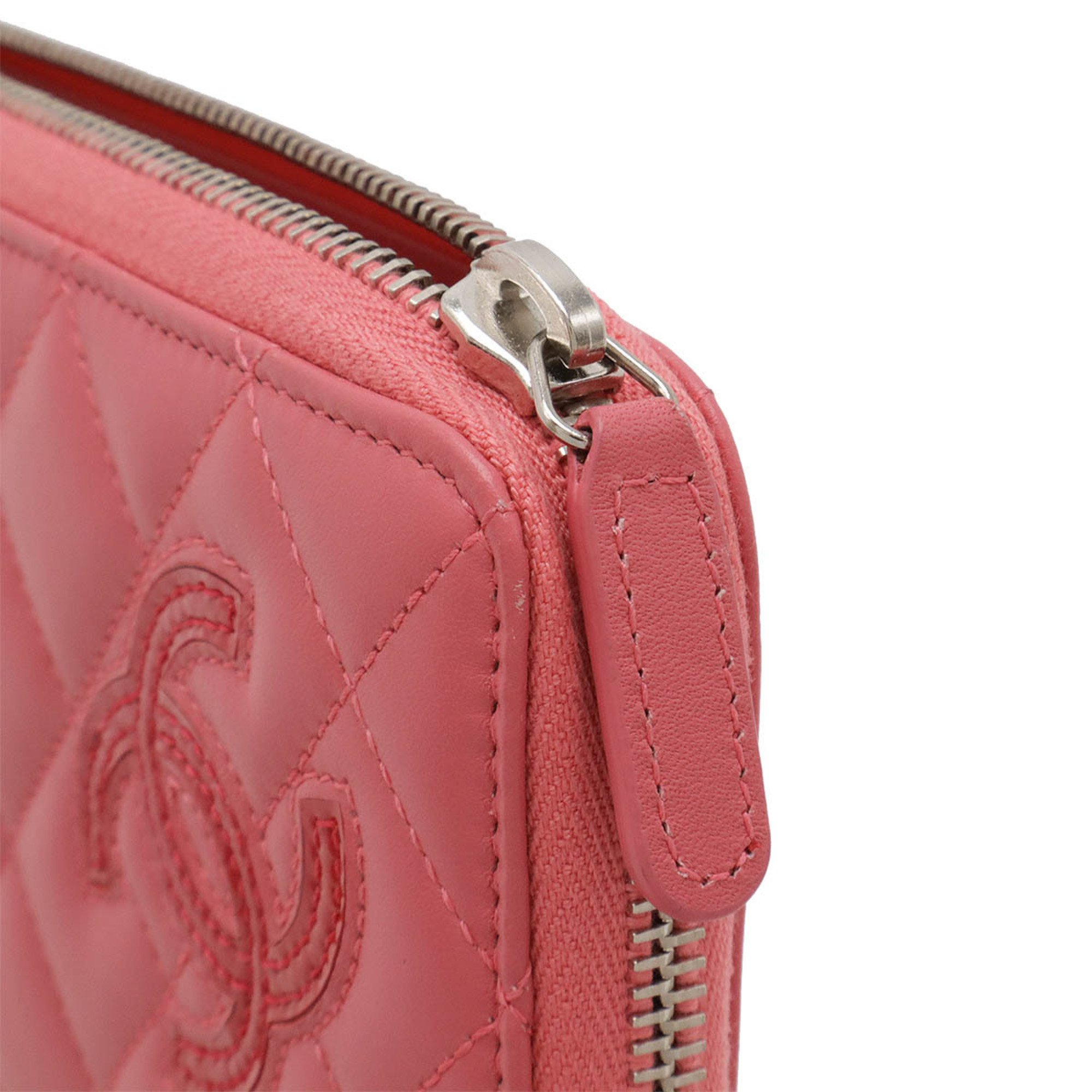 CHANEL Simply CC Coco Mark Round Long Wallet Leather Enamel Pink A80213