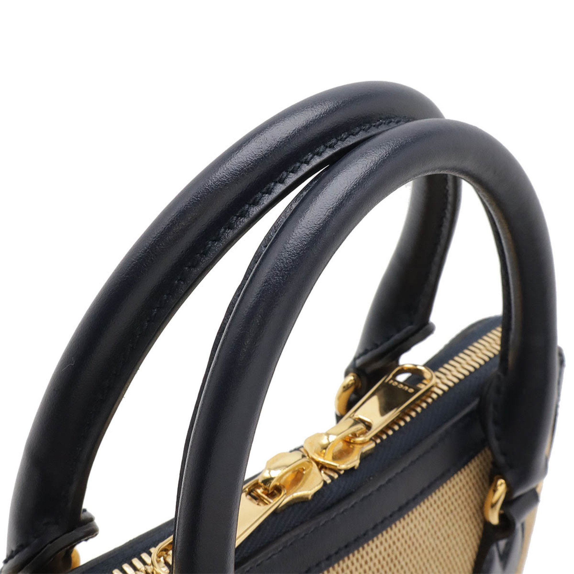 GUCCI Horsebit 1955 Small Bag Handbag Shoulder Canvas Leather Beige Navy 621220