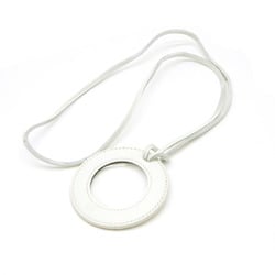 HERMES Hermes Magnifying Glass Necklace Pendant Circle Round Leather White