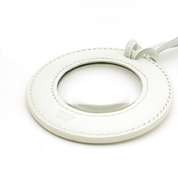 HERMES Hermes Magnifying Glass Necklace Pendant Circle Round Leather White