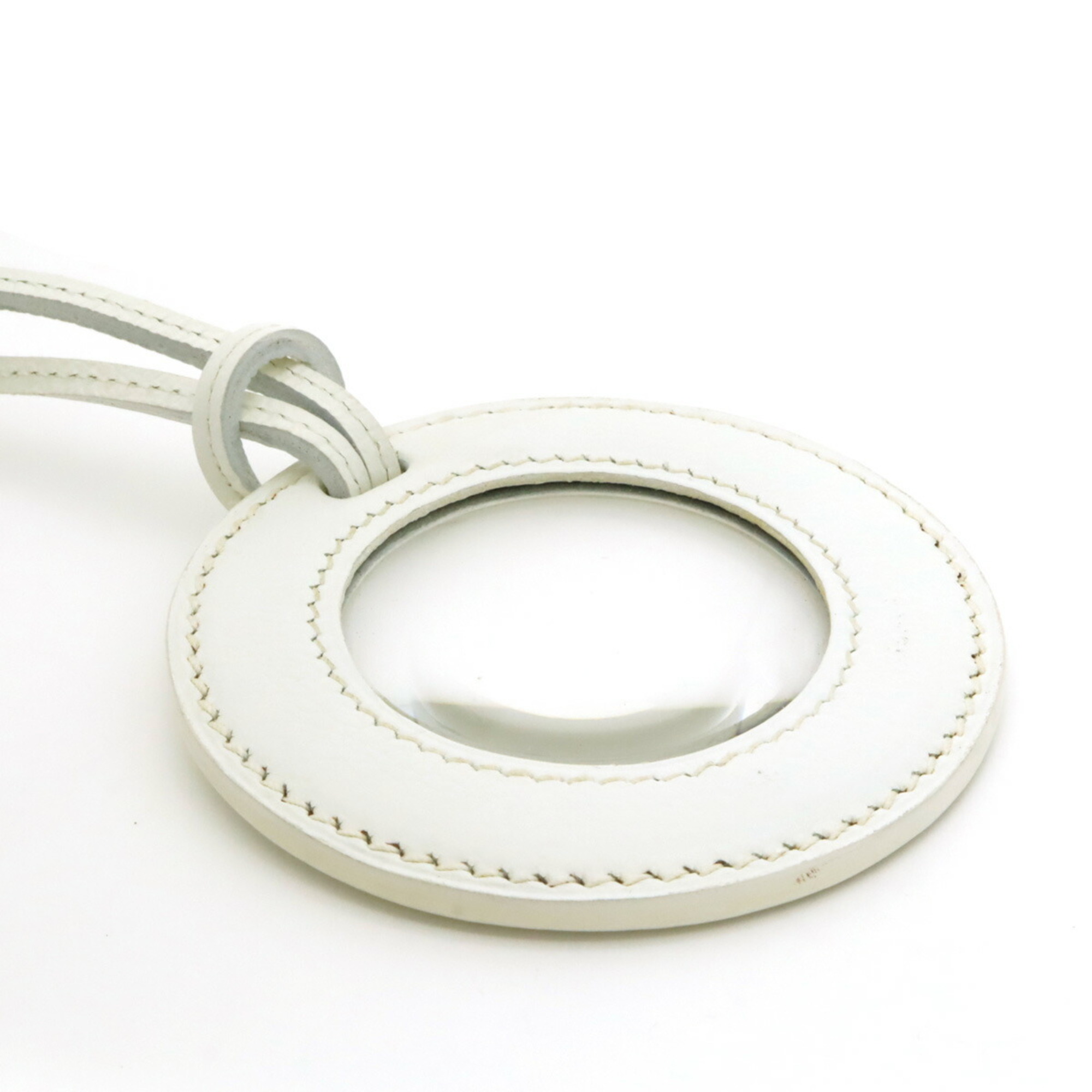 HERMES Hermes Magnifying Glass Necklace Pendant Circle Round Leather White