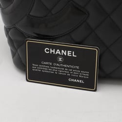 CHANEL Cambon Line Coco Mark Large Tote Shoulder Bag Soft Calfskin Enamel Black Pink A25169