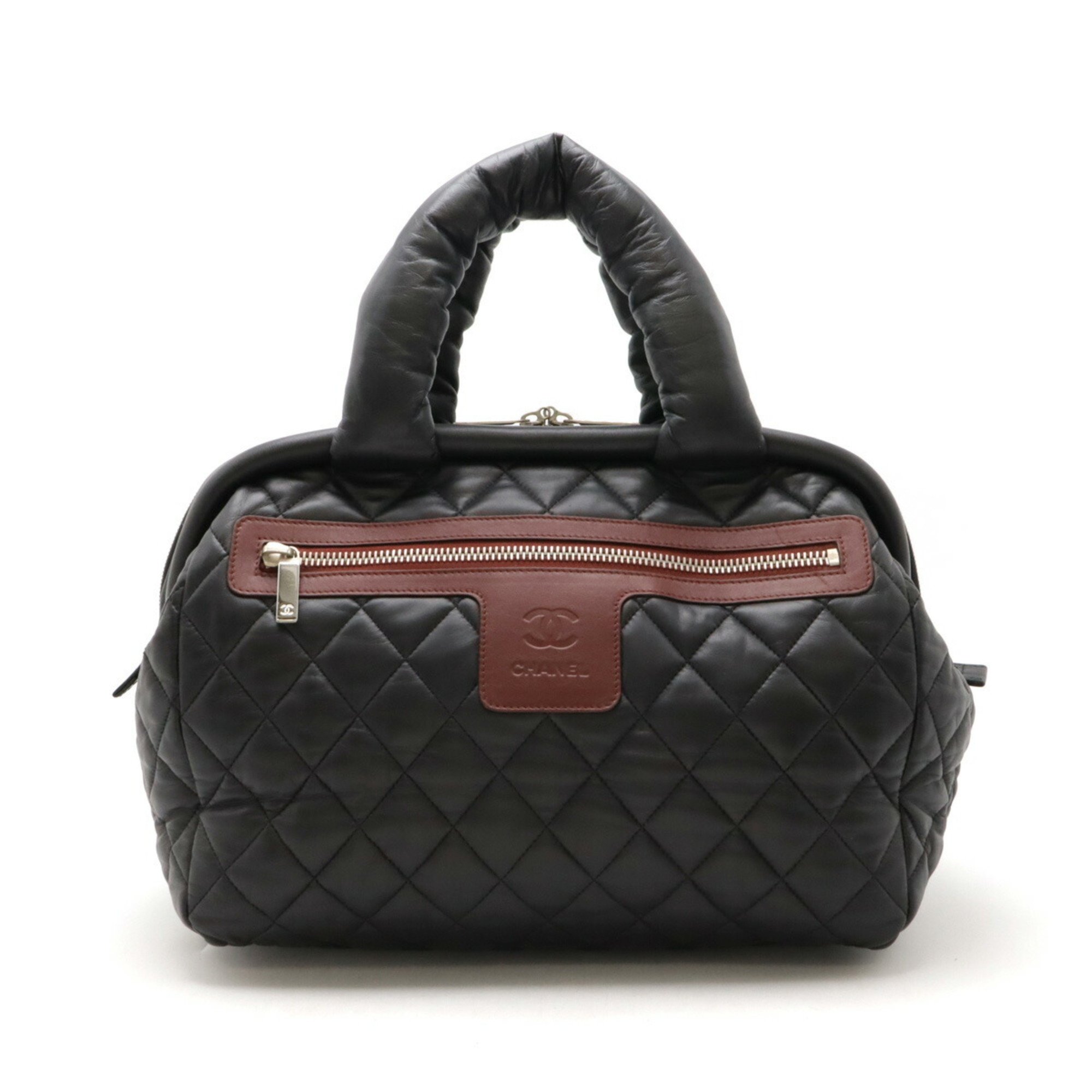 CHANEL Cococoon Quilted Handbag Boston Bag Tote Leather Black Bordeaux 7205