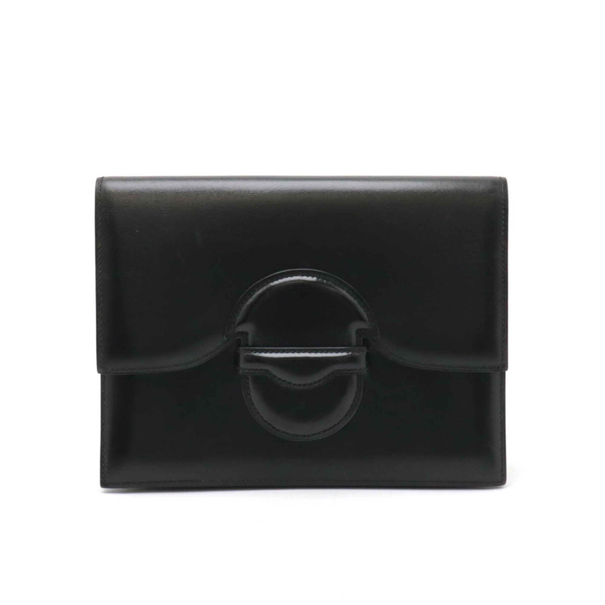 HERMES Hermes Fako Clutch Bag Second - Leather Black