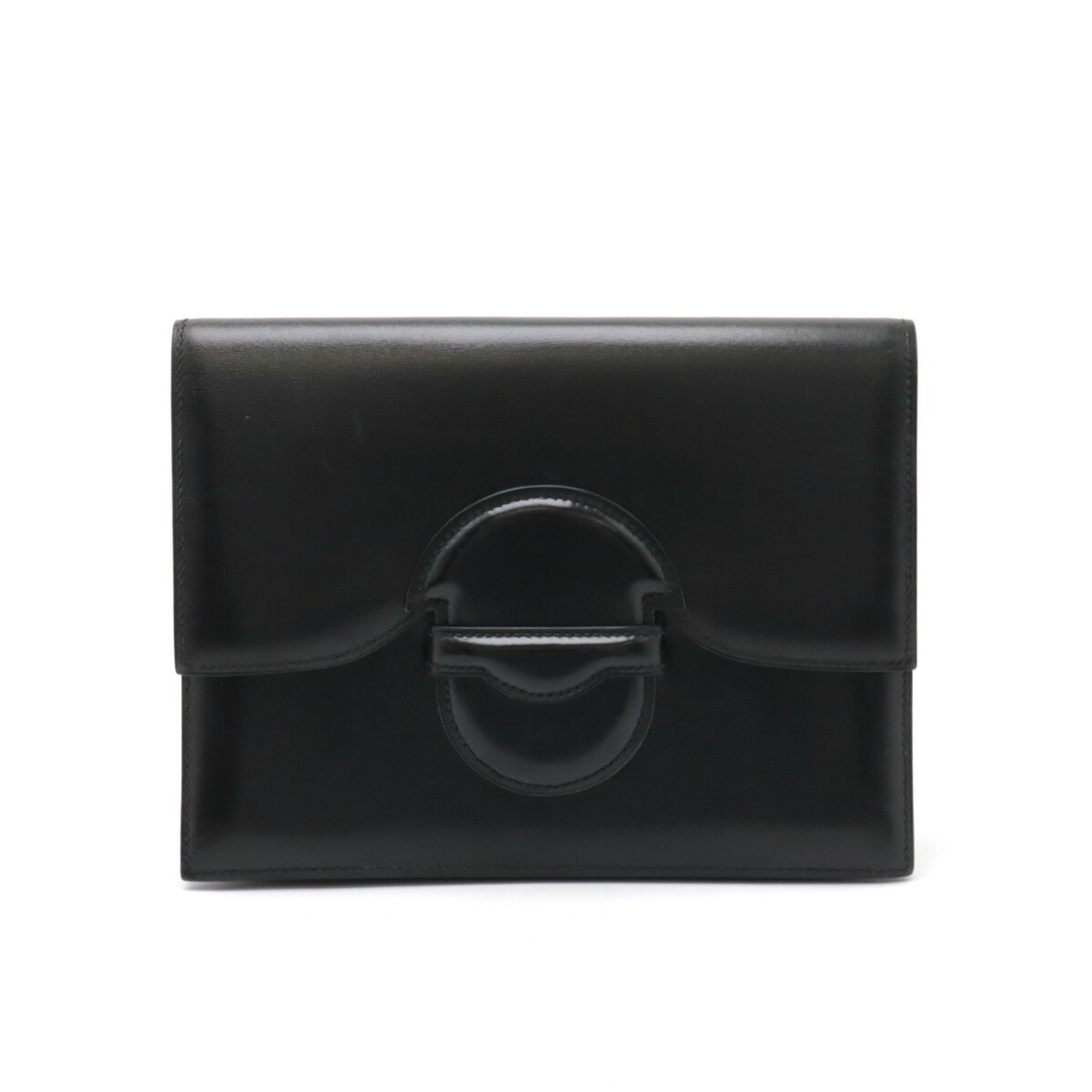 HERMES Hermes Fako Clutch Bag Second - Leather Black