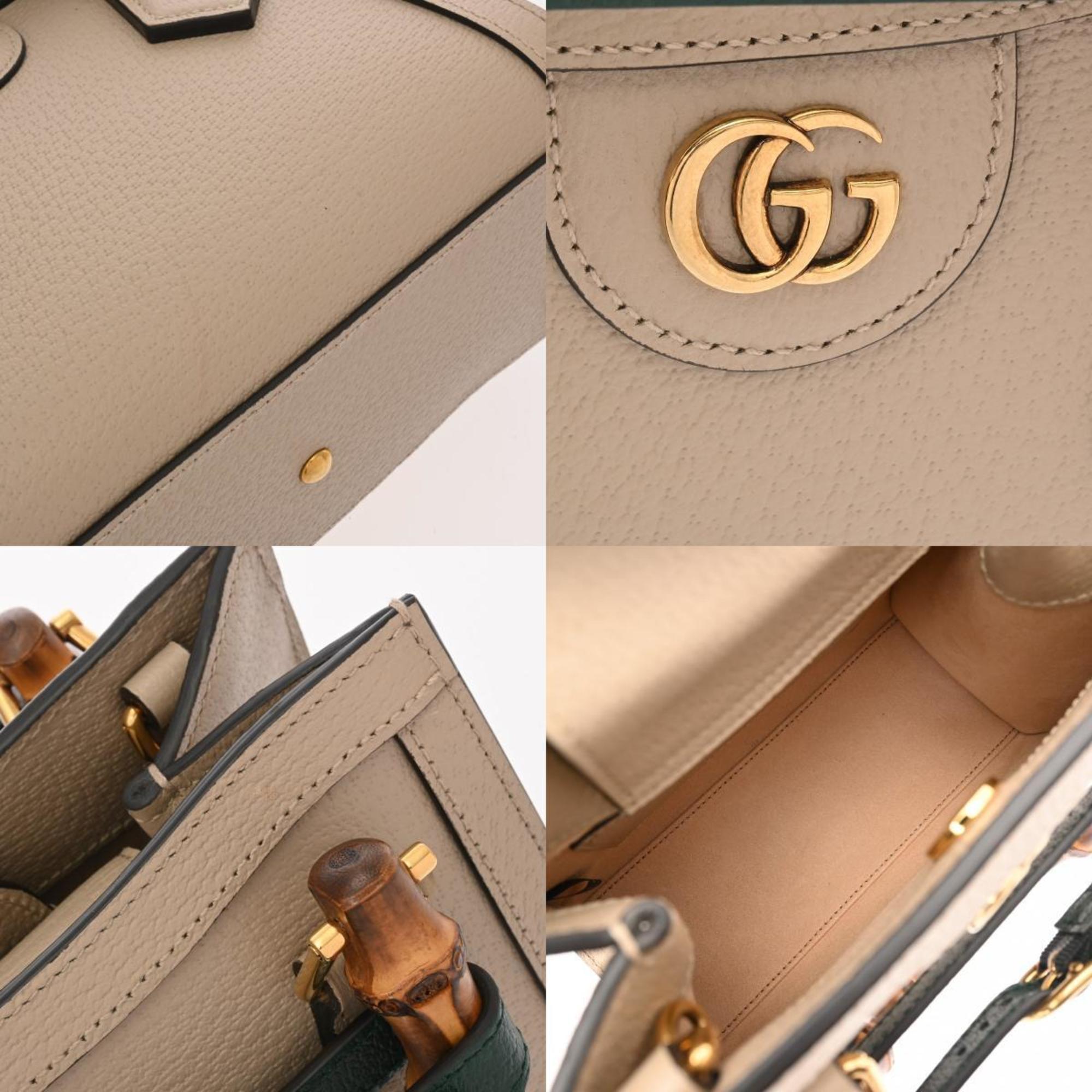 GUCCI Diana Tote Bag Beige 702732 Women's Leather Bamboo Handbag