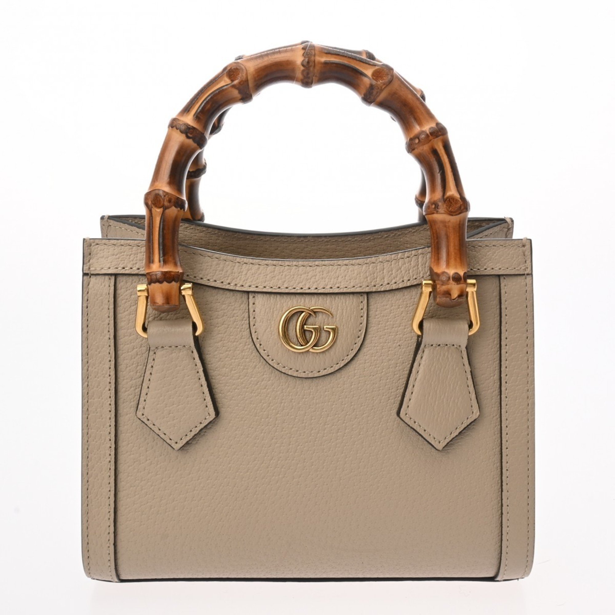 GUCCI Diana Tote Bag Beige 702732 Women's Leather Bamboo Handbag