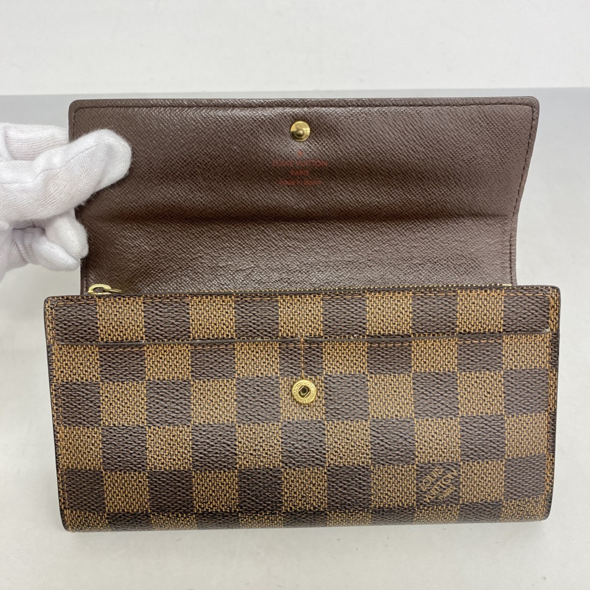 Louis Vuitton Long Wallet Damier Pochette Porto Monnaie Credit N61724 Ebene Ladies