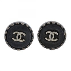 Chanel Earrings Coco Mark Circle Gunmetal Black Grey Ladies