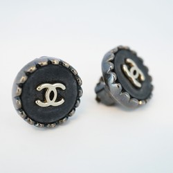 Chanel Earrings Coco Mark Circle Gunmetal Black Grey Ladies