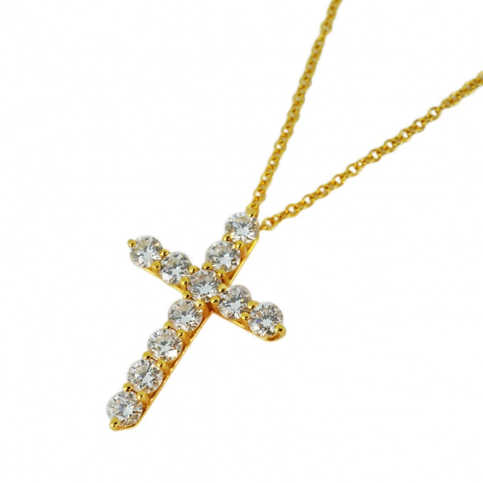 Tiffany Necklace Small Cross Diamond K18YG Yellow Gold Ladies