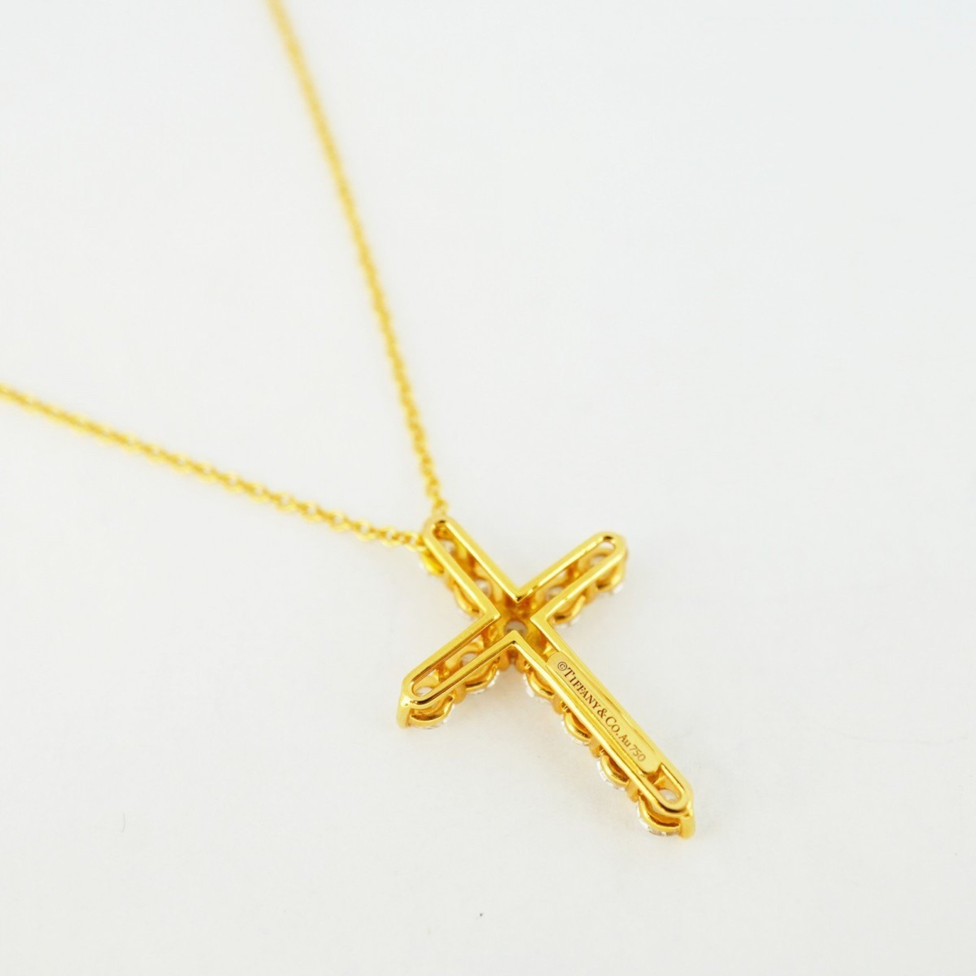 Tiffany Necklace Small Cross Diamond K18YG Yellow Gold Ladies