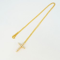 Tiffany Necklace Small Cross Diamond K18YG Yellow Gold Ladies