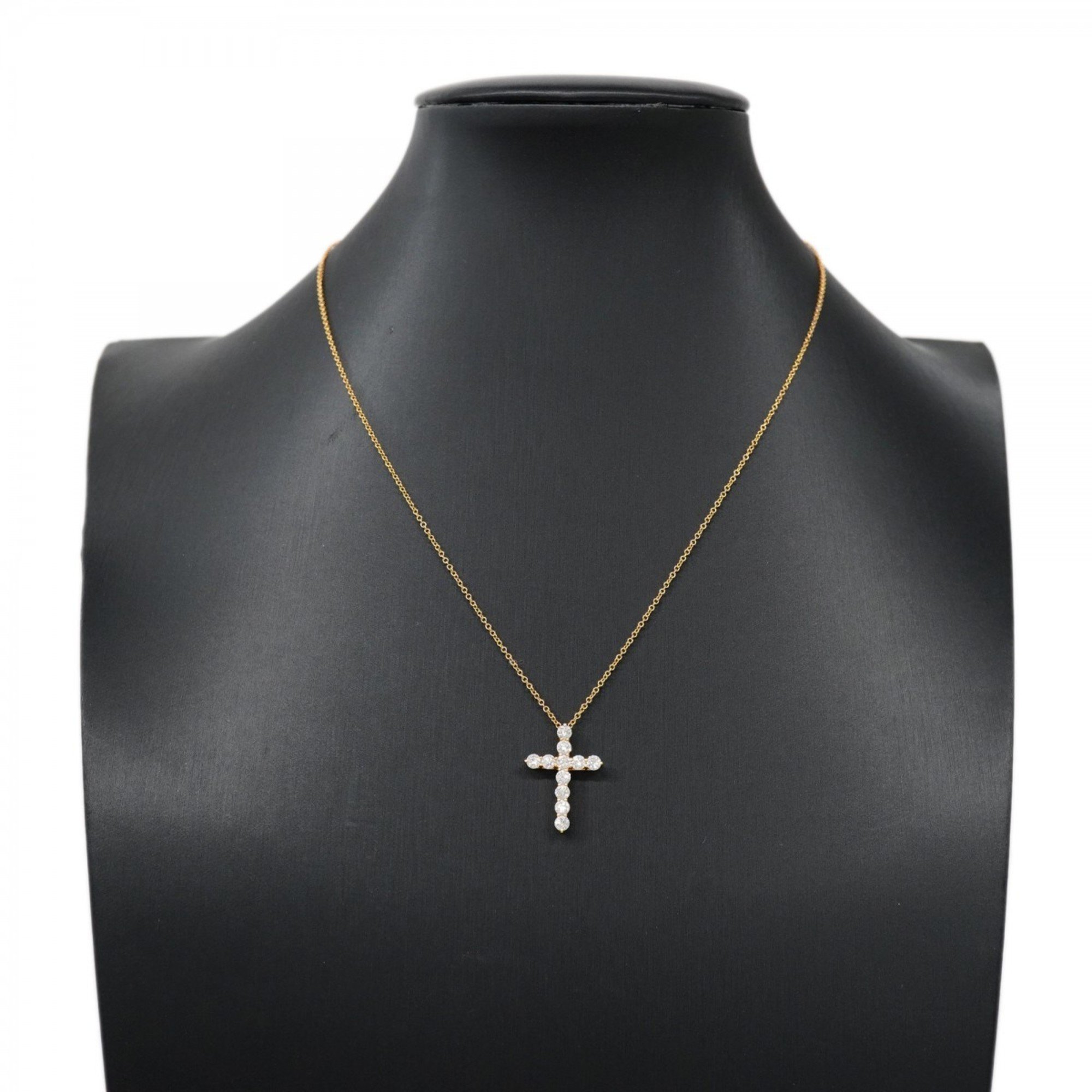 Tiffany Necklace Small Cross Diamond K18YG Yellow Gold Ladies